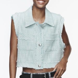 ZARA NWT FRAYED CROPPED TEXTURED VEST XL